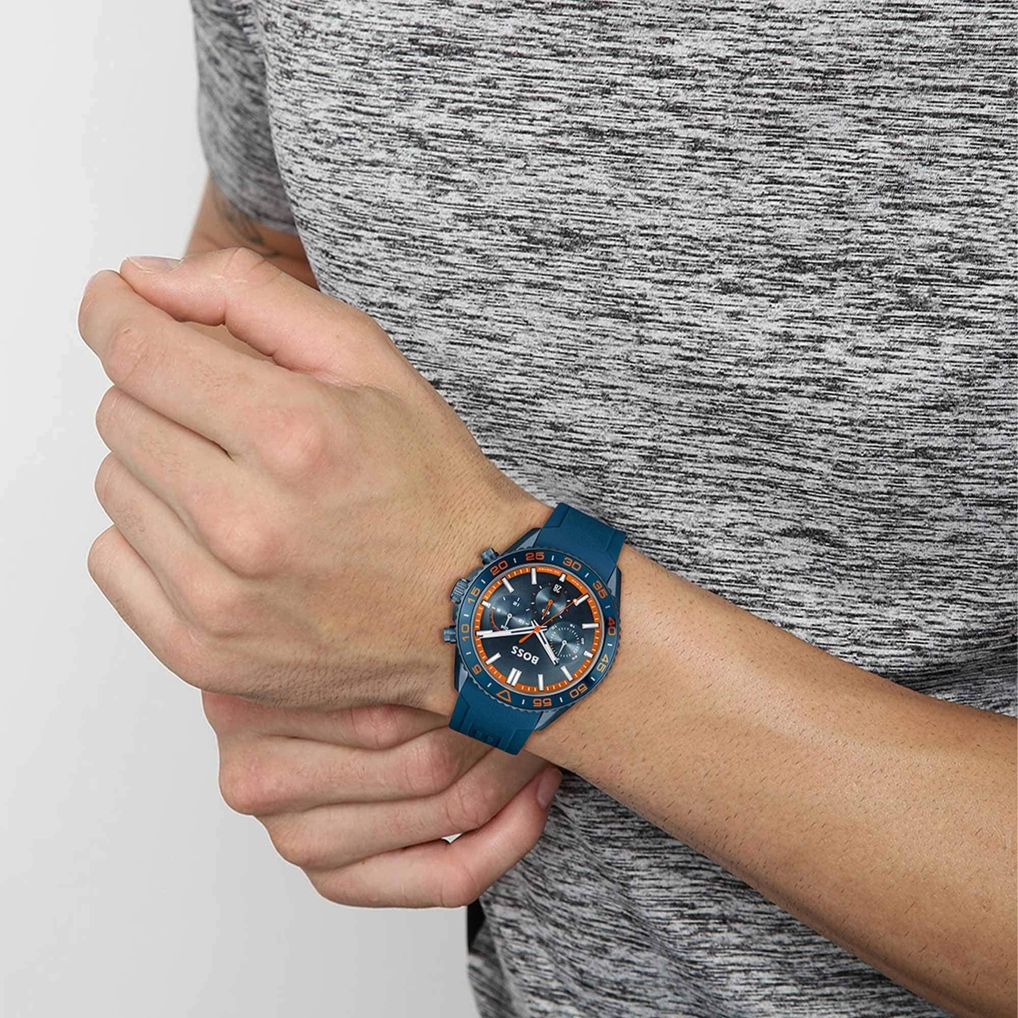 Runner Blue Chronograph Dial With Blue Silicone Strap Mens Watch