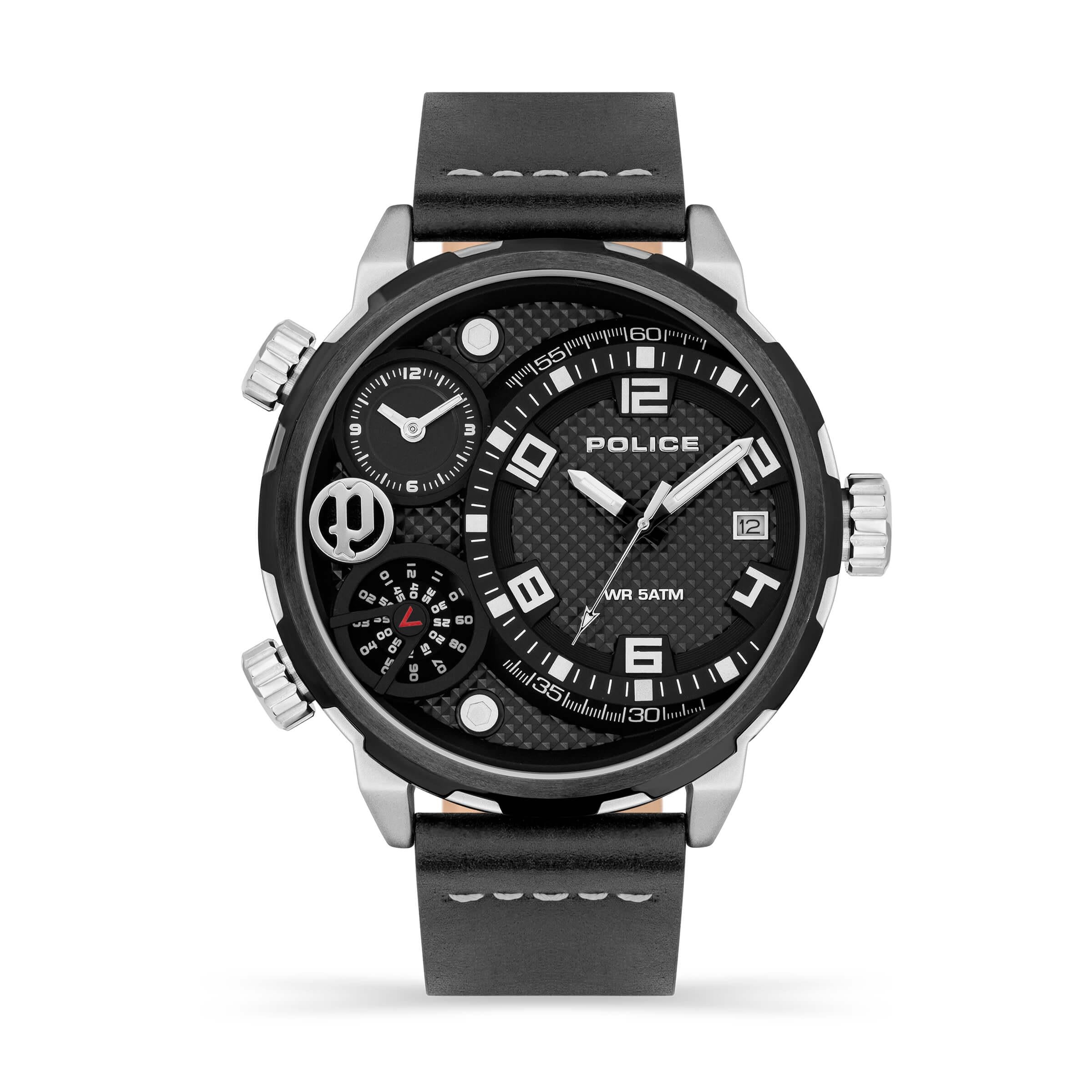 RAY Multifunction Dial With Black Leather Strap Watch