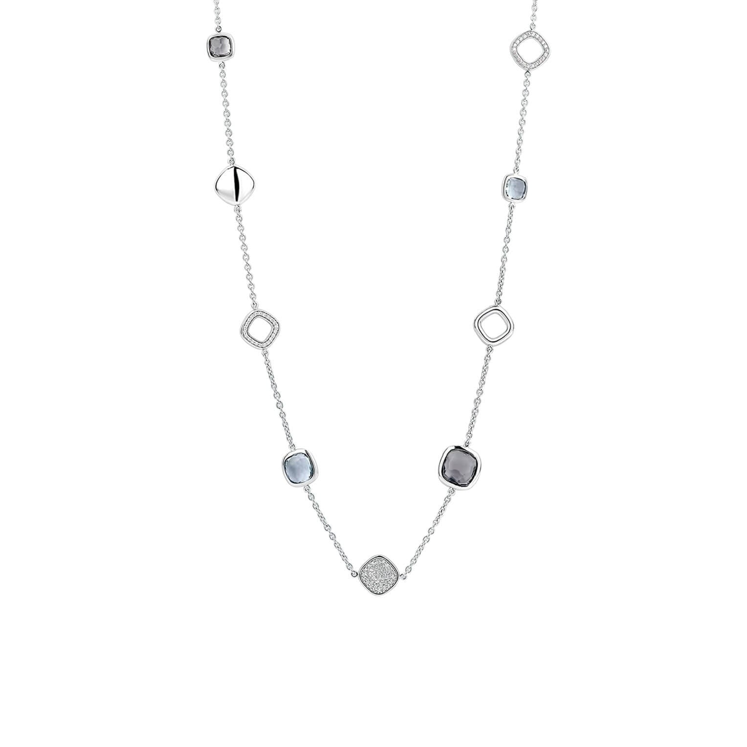 Blue, Grey, White CZ Stones With Silver Chain Necklace