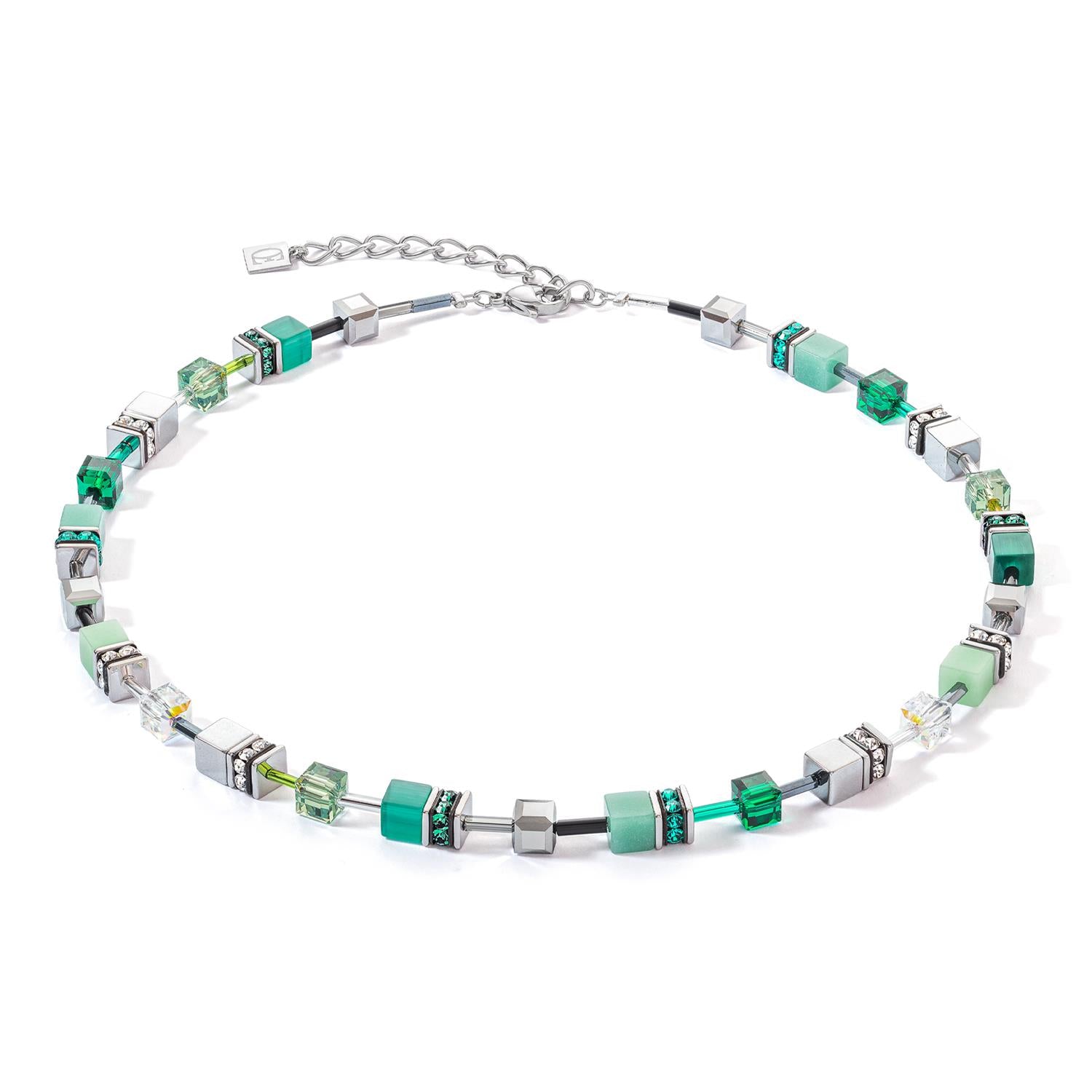 GeoCUBE Iconic Silver Green Necklace