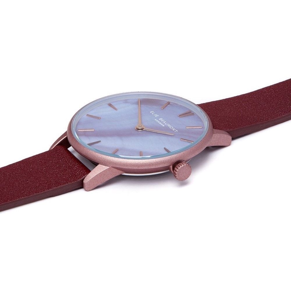 Soho Plum Leather Strap With Matt Metal Case & MOP Dial Ladies Watch