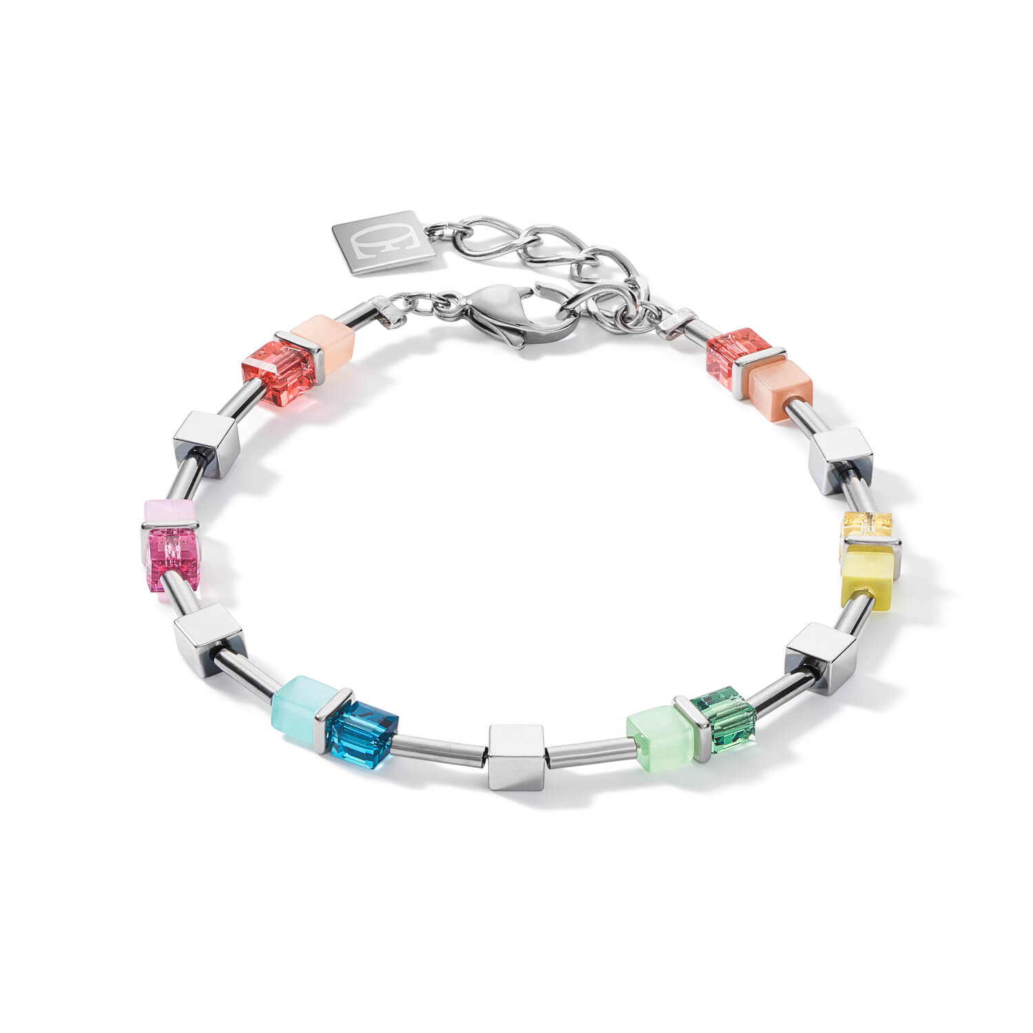 Couple Heamatite Multicolour Spring-Silver Geo Cube Bracelet