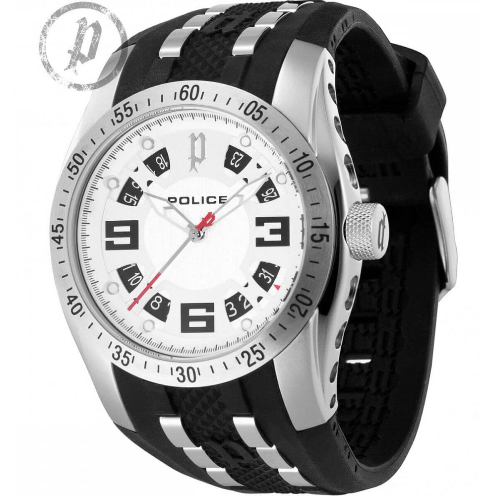 TOPRGEAR-X Gents Watch In Stainless Steel White Dial & Black Rubber Strap