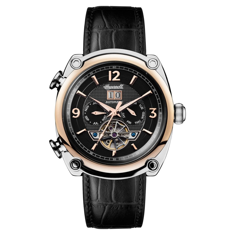 Mens The Michigan Automatic Watch with Black Dial and Black Leather Strap