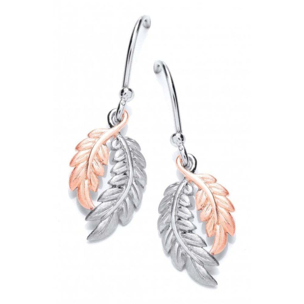 Rose Gold And Silver Feather Earrings