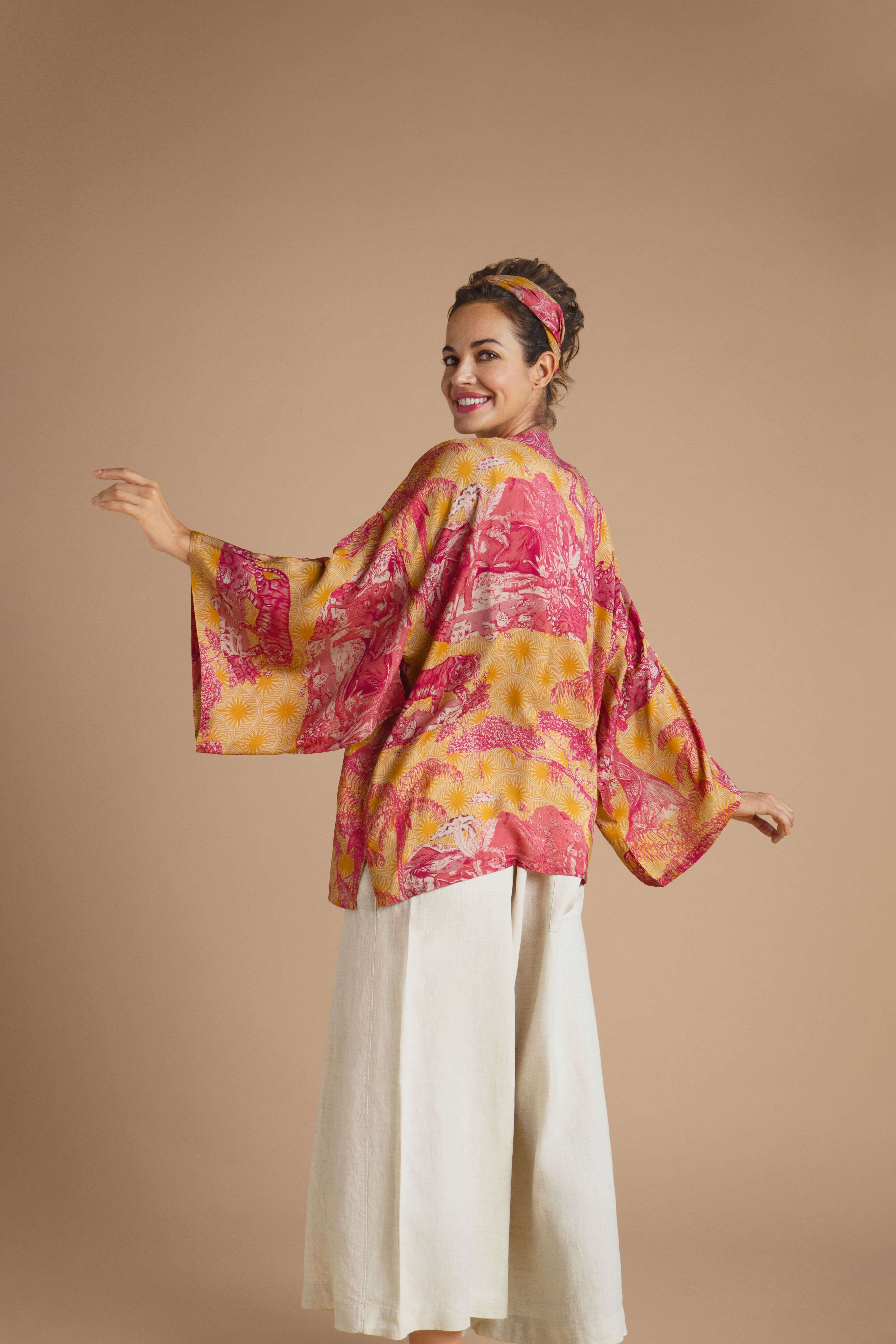 Tropical Toile Kimono Jacket - Pineapple & Fuchsia