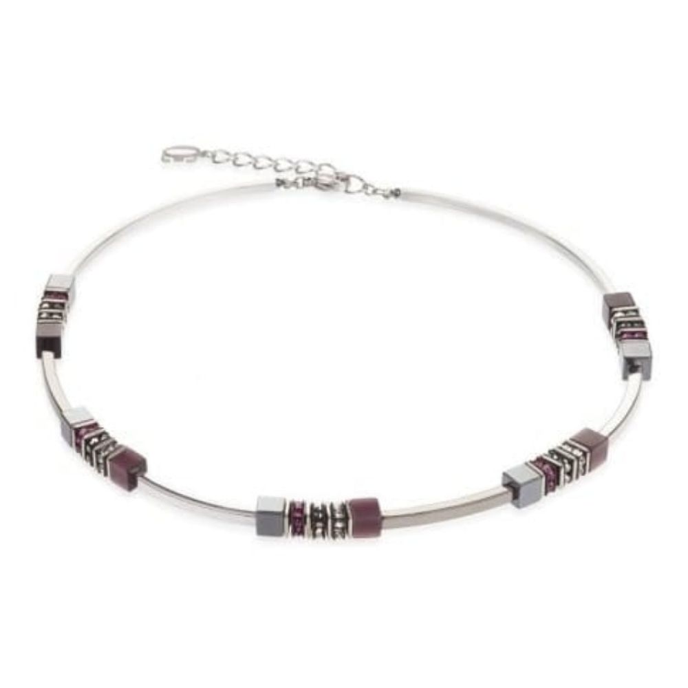 Ladies Synthetic Solid Purple Tiger's Eye & Haematite Cubed Necklace