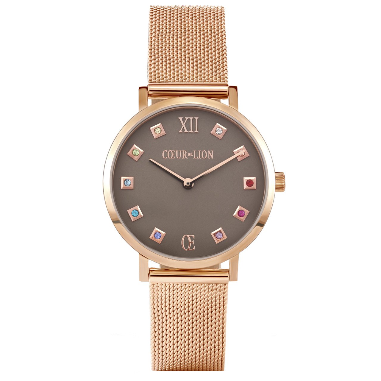 Round Mocha Dial Rose Gold Milanese Bracelet Watch