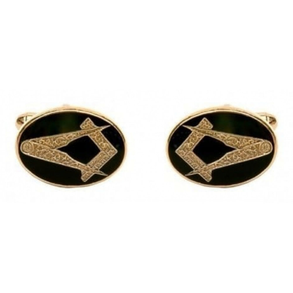 Oval Black Enamel Masonic Cufflinks