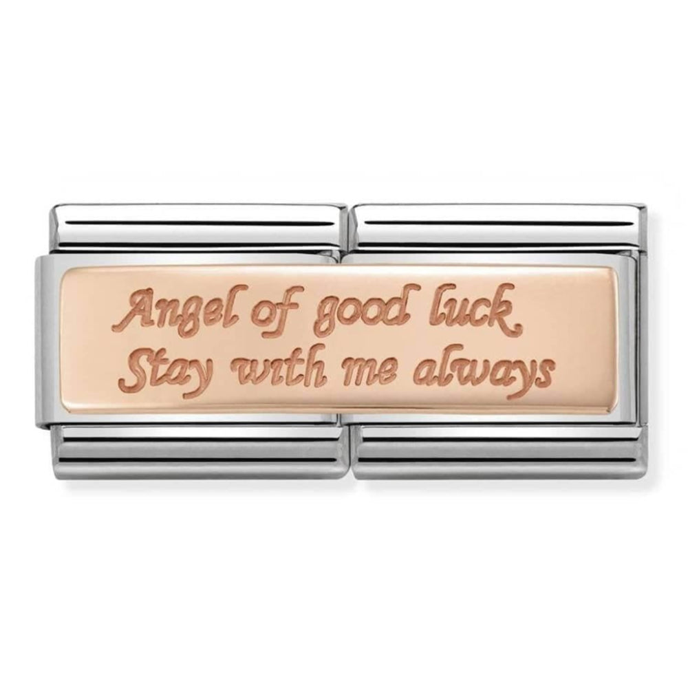 Classic Double Engraved Steel & Rose Gold Custom Angel Of Good Luck Stay With Me Always Link