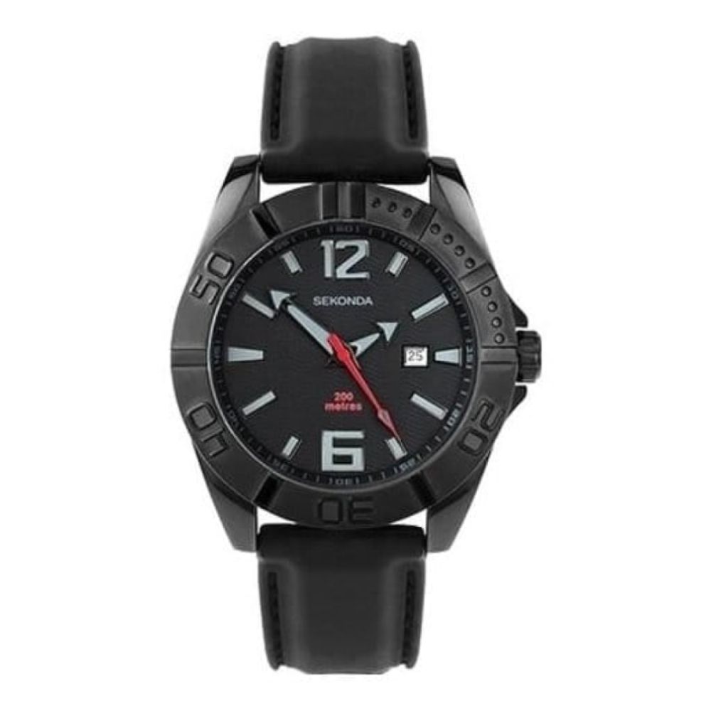 Gents Black Stainless Steel Rubber Strap Watch