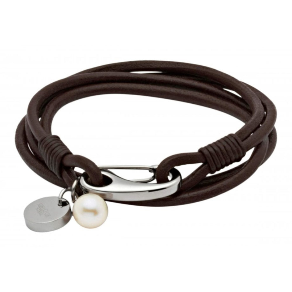 Dark Brown Leather Bracelet With Steel Shrimp Clasp