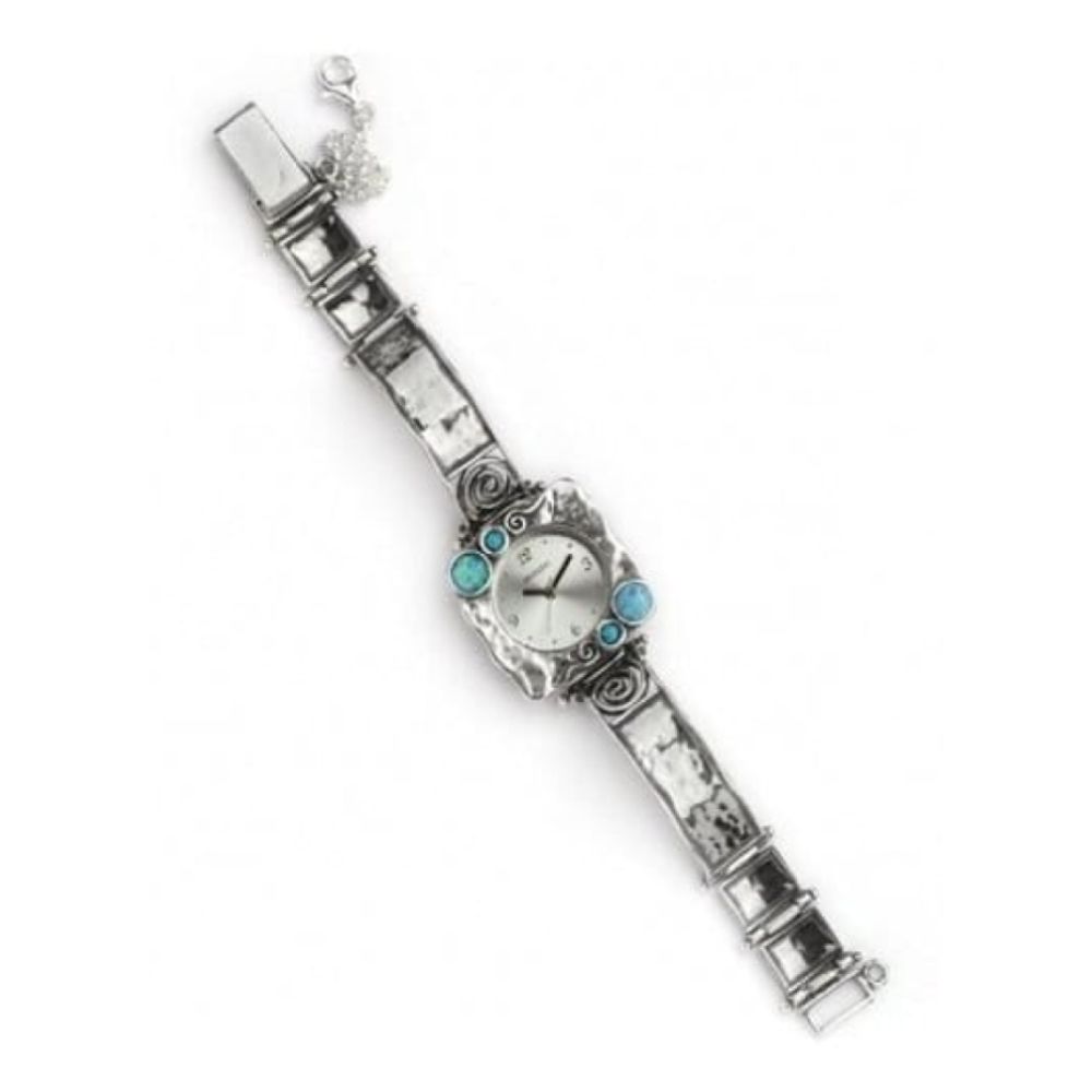 Ladies Handmade Silver Watch With Opal Stones