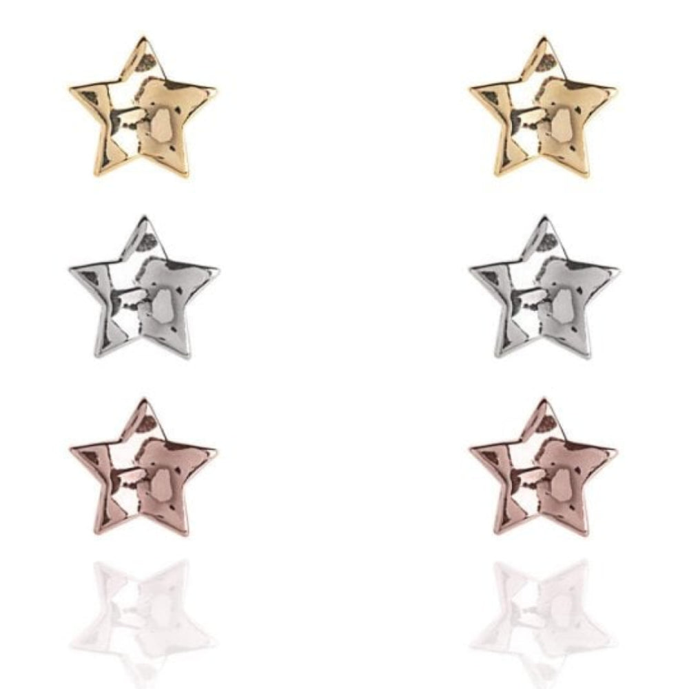 Florence Hammered Star Earring Set - Silver Rose Gold Yellow Gold