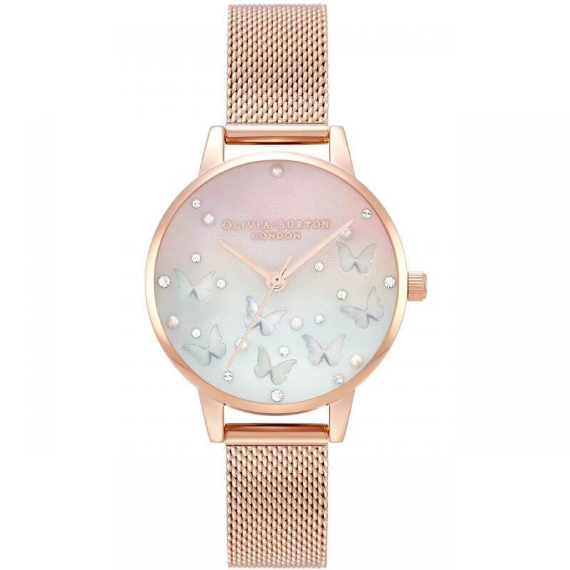 Sparkle Butterfly, Midi Blush Dial with Blue Mother of Pearl, Rose Gold Mesh Watch