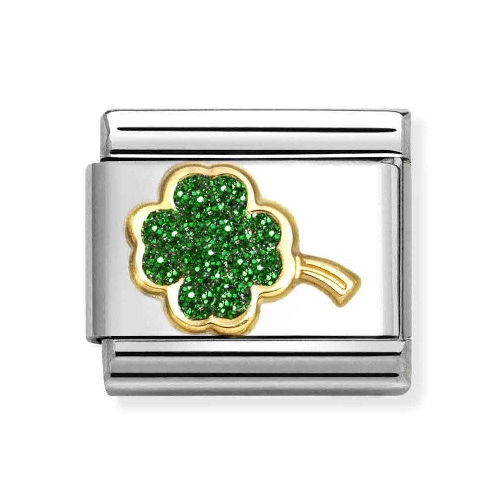 Composable Classic Link With Four-Leaf Clover In 18K Gold & Green Glitter Enamel