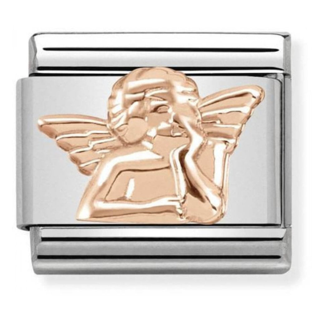 Classic Relief Symbols In Steel & 9K Rose Gold Angel Of Happiness Link