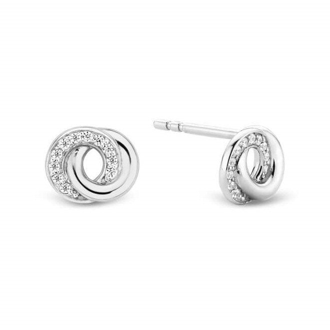 infinity Shape Silver CZ Stud Earrings