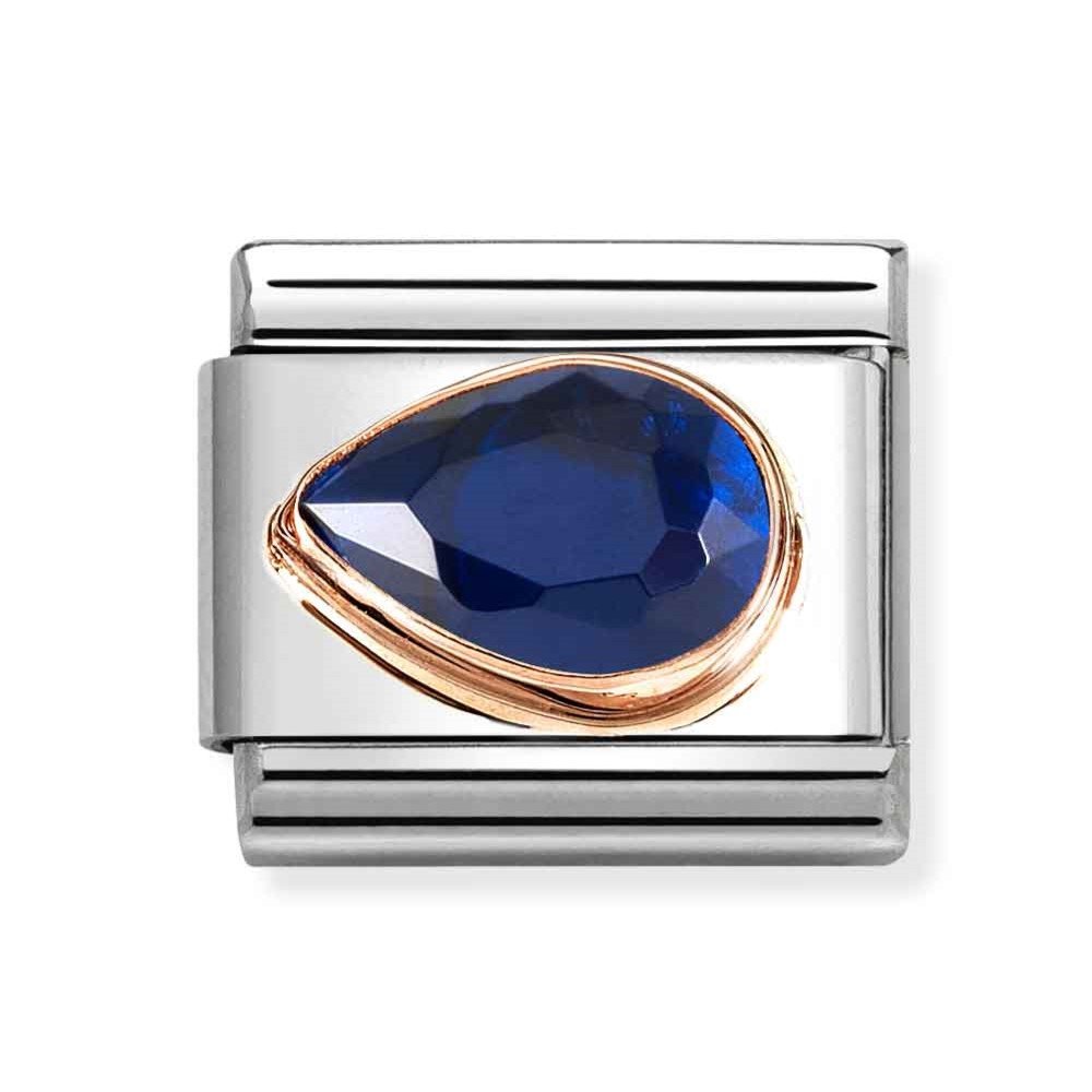 Composable Classic Link With Dark Blue Faceted Left Drop Charm In 9K RG