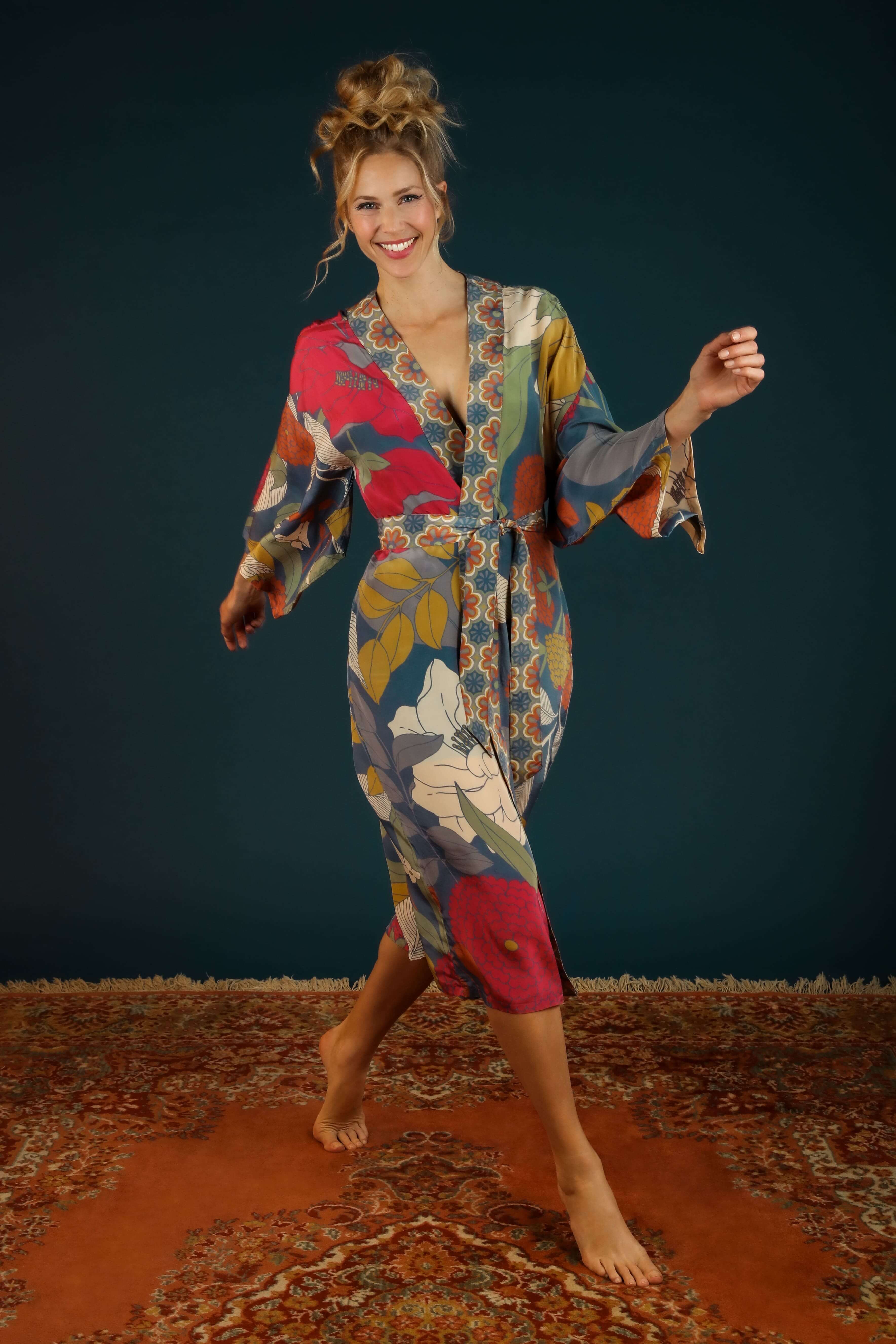 Luxury Kimono Gown Winter Floral - Heather