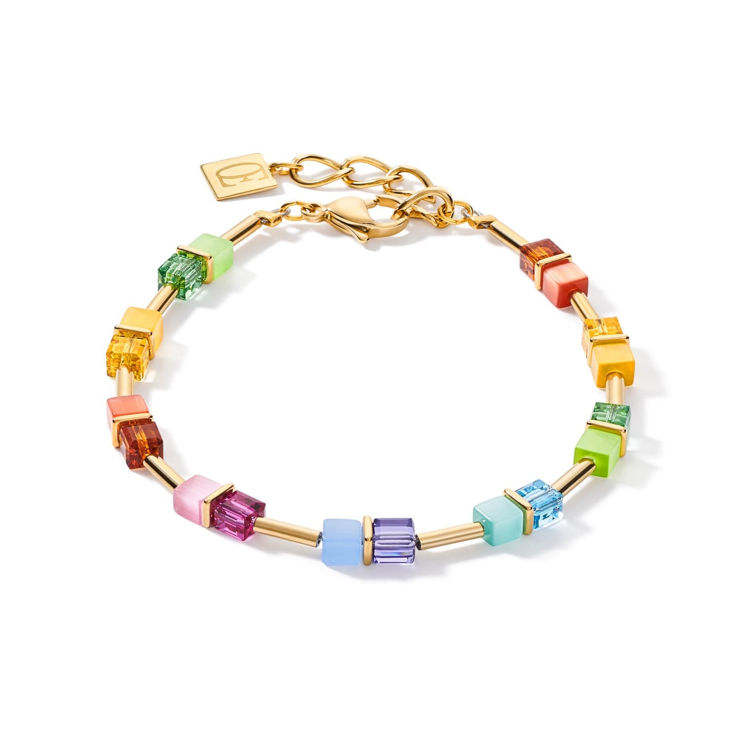 Multicolour Rainbow-Gold Geo Cube Bracelet