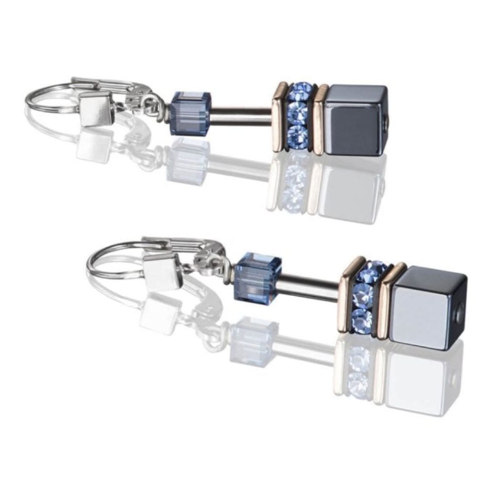 Geo Cube Blue- Black Pierced Earrings