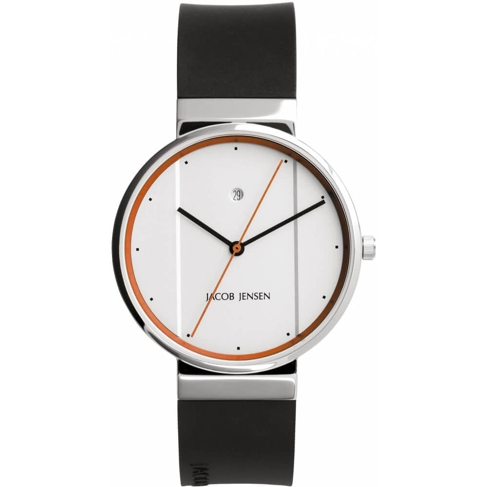 Jacob Jensen Stainless Steel White Red Dial With Black Silicone