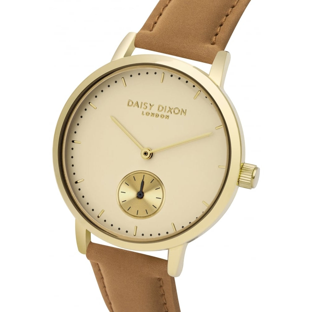 Sadie Watch Gold Tone Matte Cream Dial With Tan Leather Strap