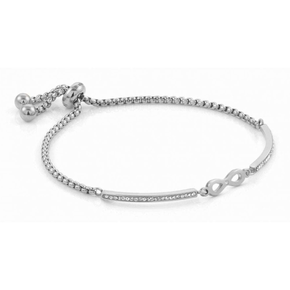Milleluci Stainless Steel Infinity Toggle Pav Half Bangle Bracelet