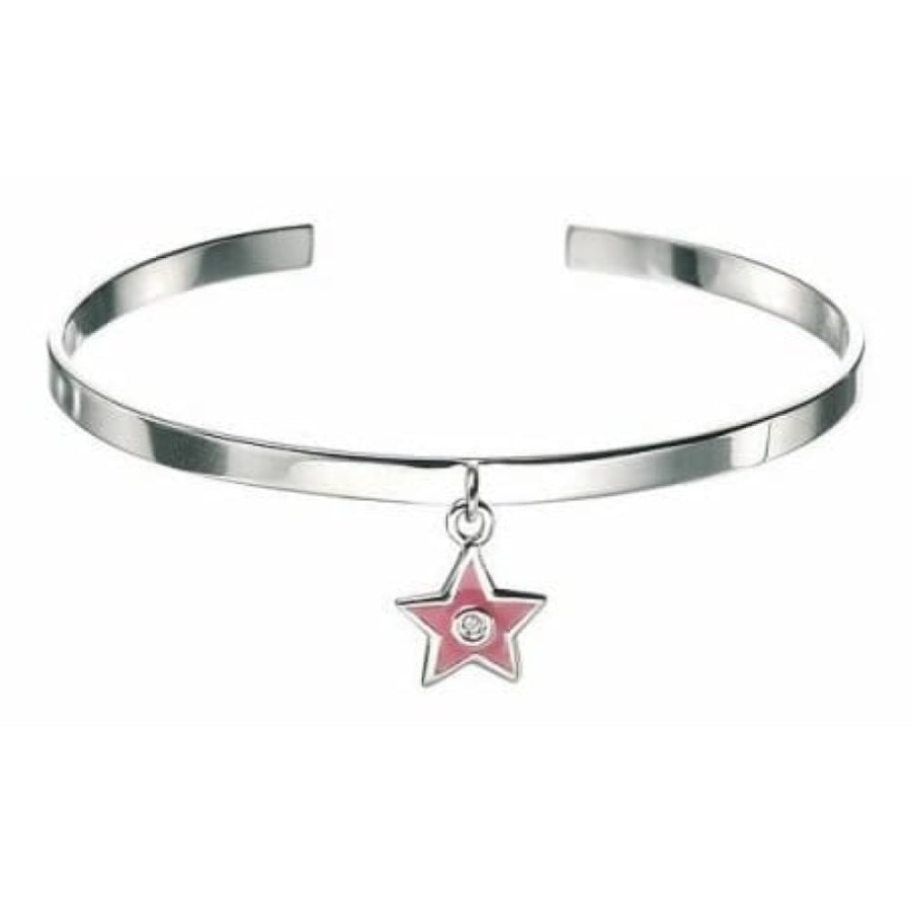 Girls Pink Star Silver Bangle