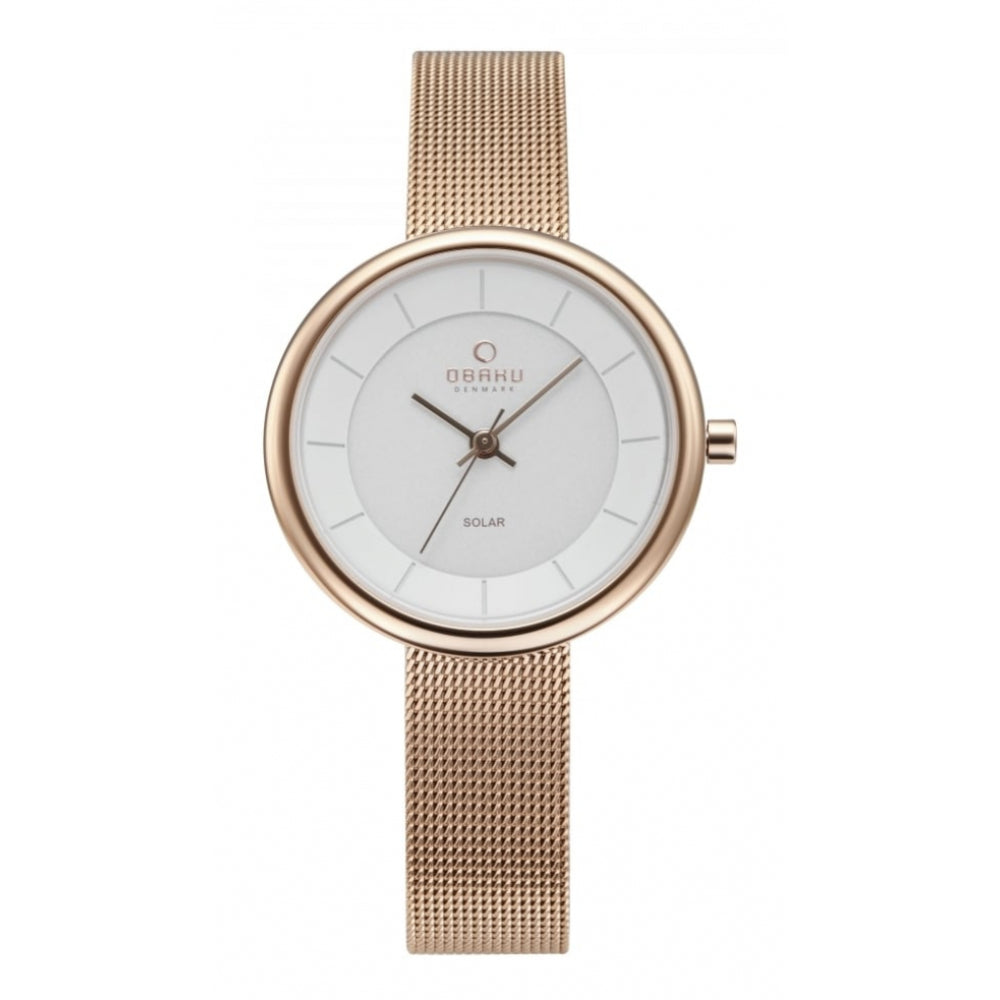 Rose Gold Plated White Dial & Mesh Strap Solar Power Ladies Watch