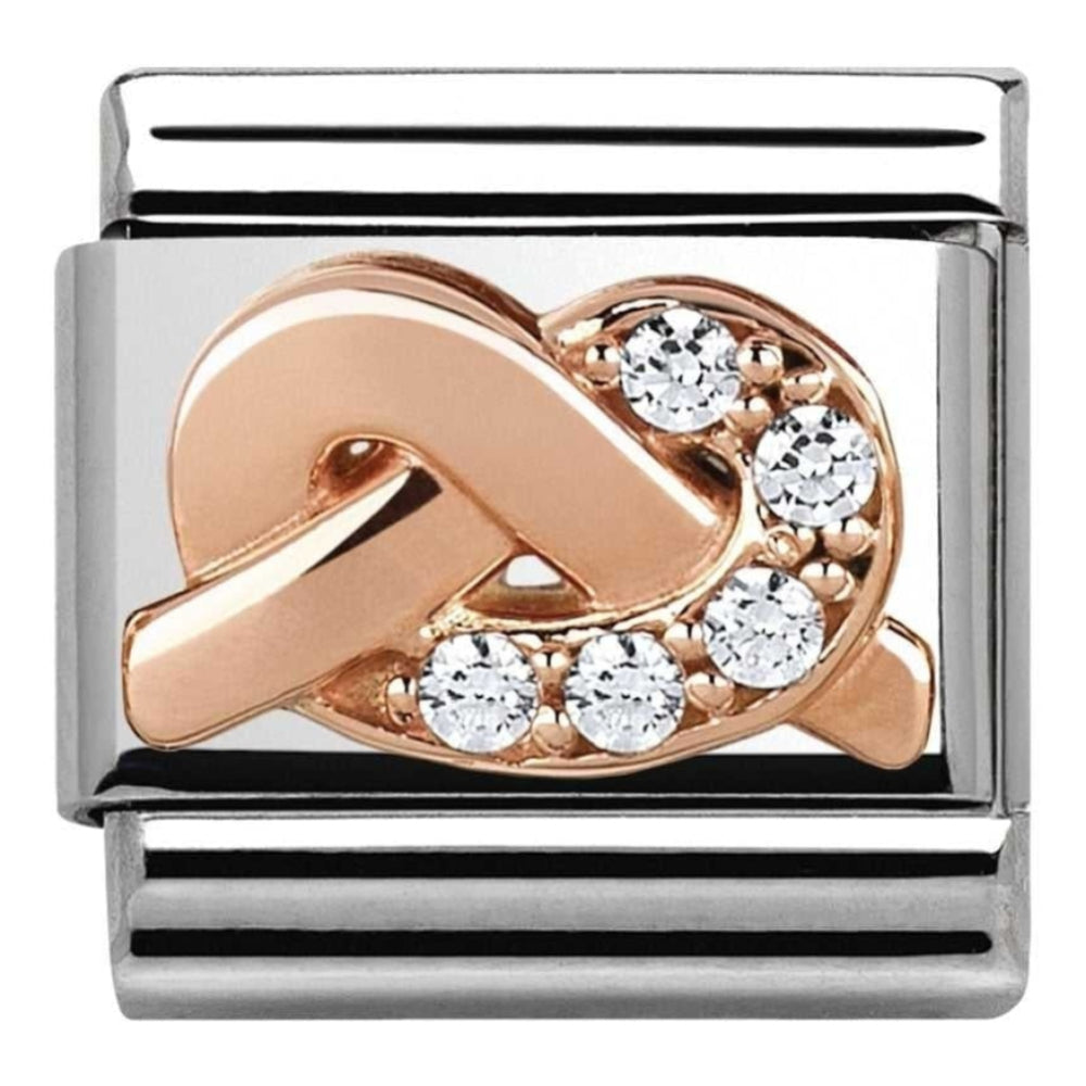 Classic Rose Gold CZ Knot Link with White Stones