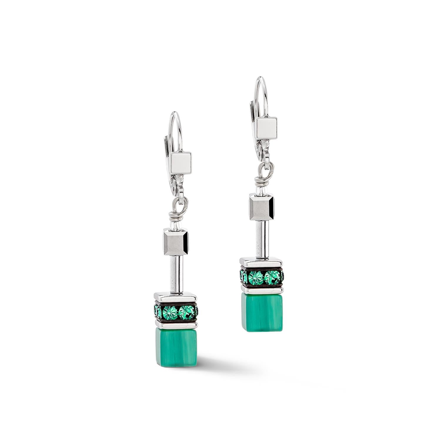 GeoCUBE Iconic Silver Green Pierced Earrings