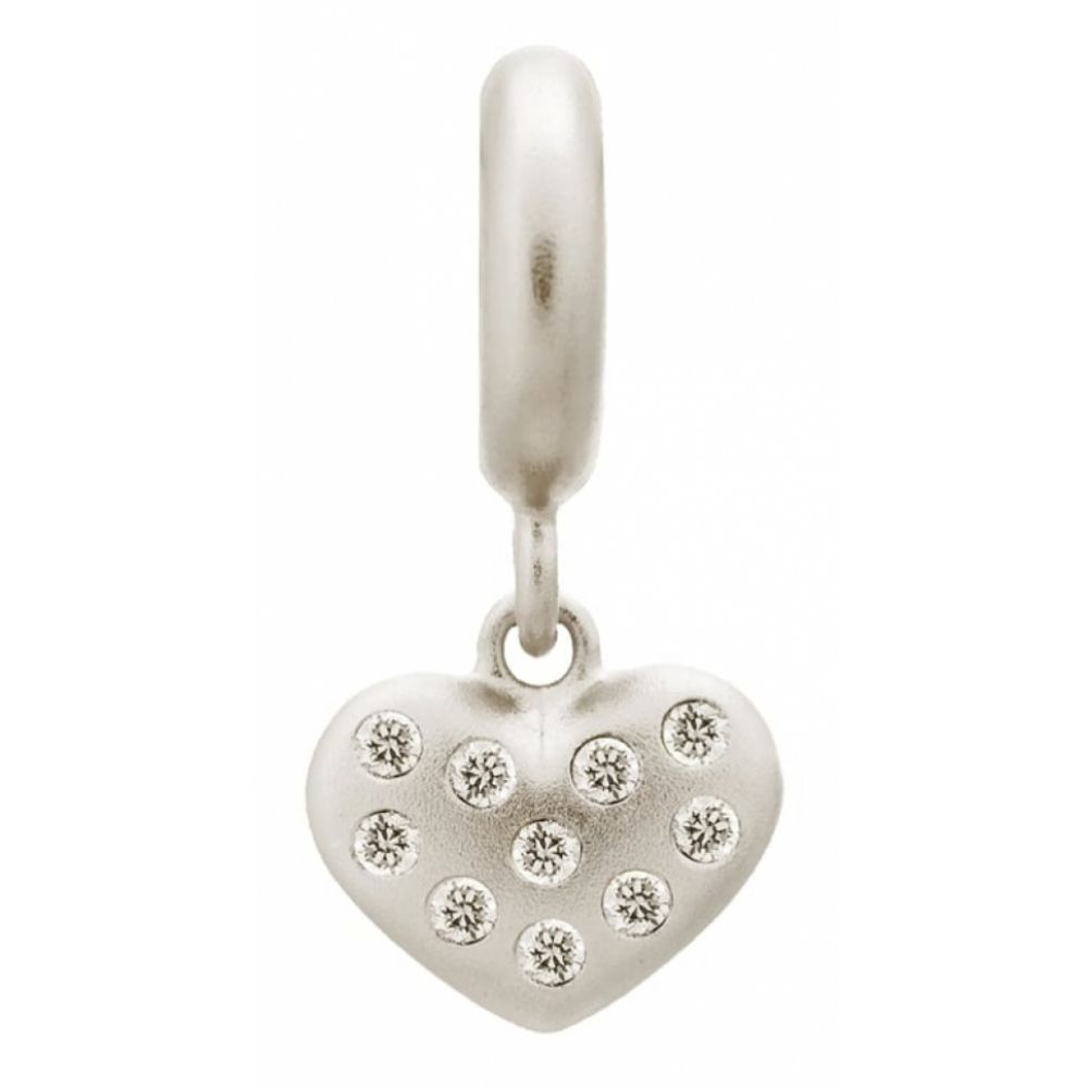 Sterling Silver Heart With Clear CZ Stones Charm