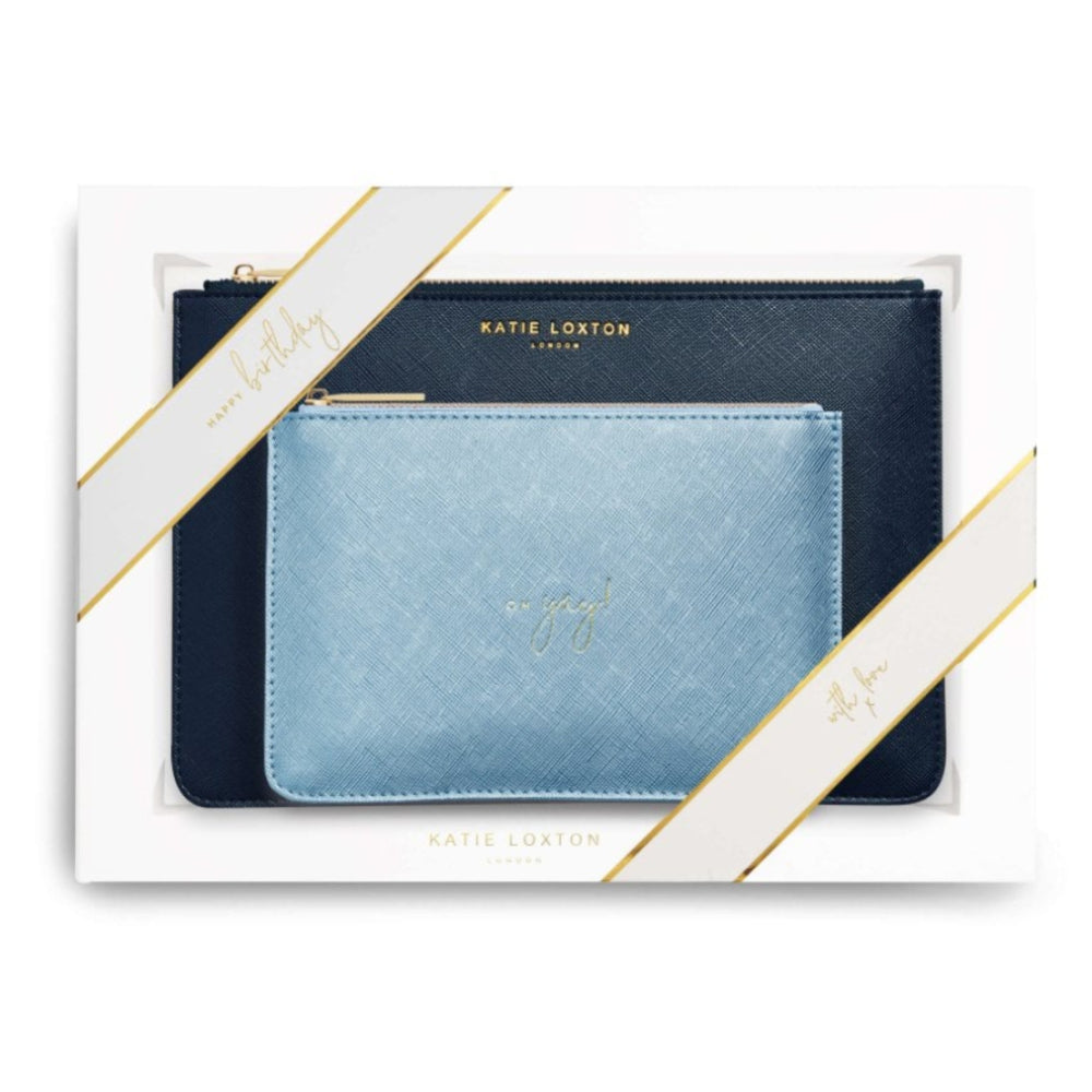 PERFECT POUCH GIFT SET - HAPPY BIRTHDAY! - Navy and Metallic Blue - 29x21x2.5cm (boxed)