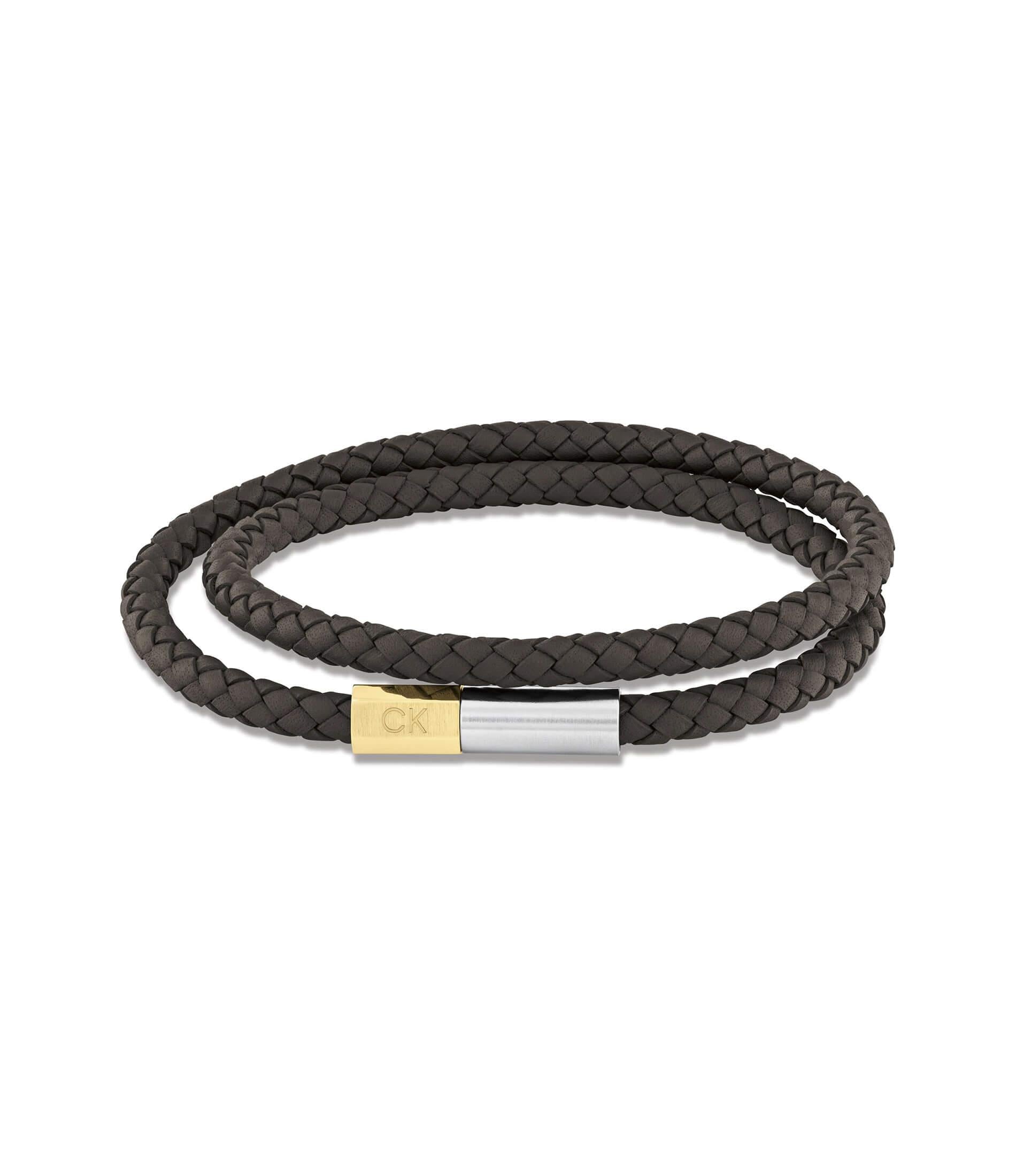 Industrial Facets Mens Brown Leather Two Tone Steel Detail Bracelet