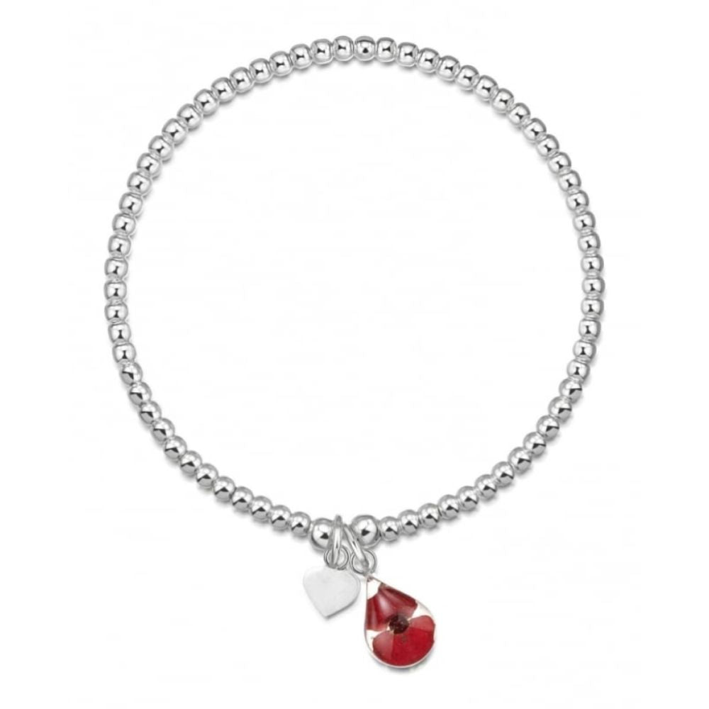 Silver Bead Bracelet - Single strand - Poppy