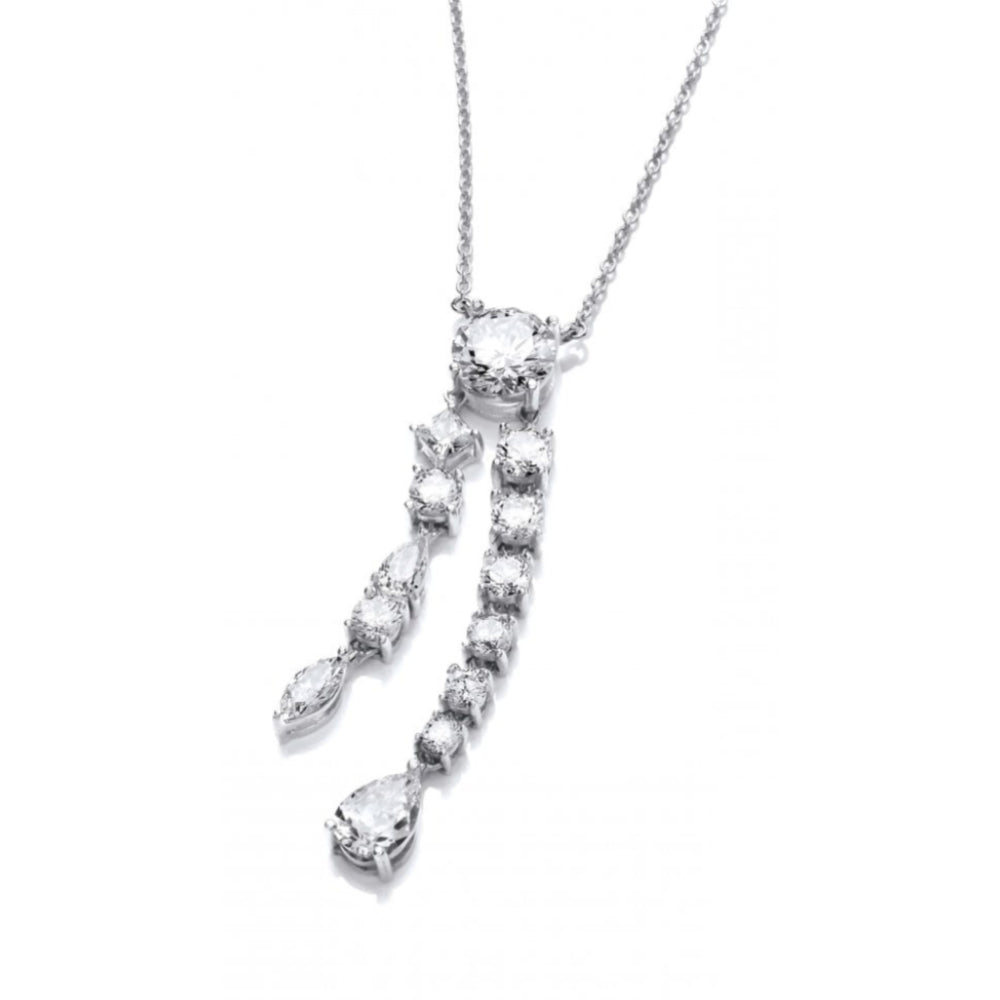 Silver CZ Double Strand Teardrop Necklace