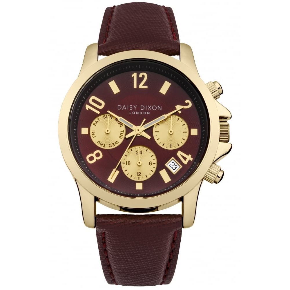Adriana Bordo Leather Strap Watch With Sunray Deep Red Dial