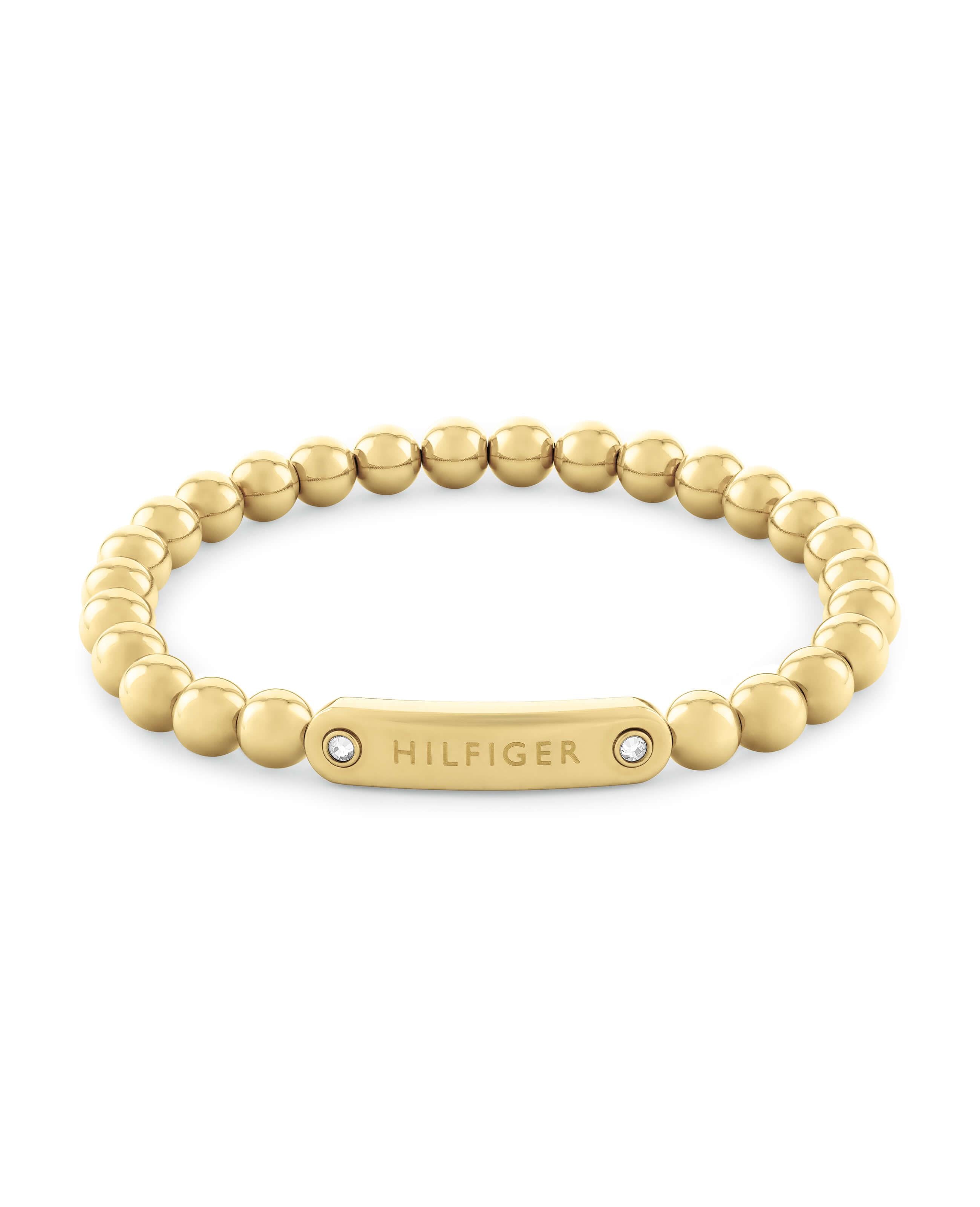 Women's Metal Beads Gold Plated Bracelet With Crystal Set Tag