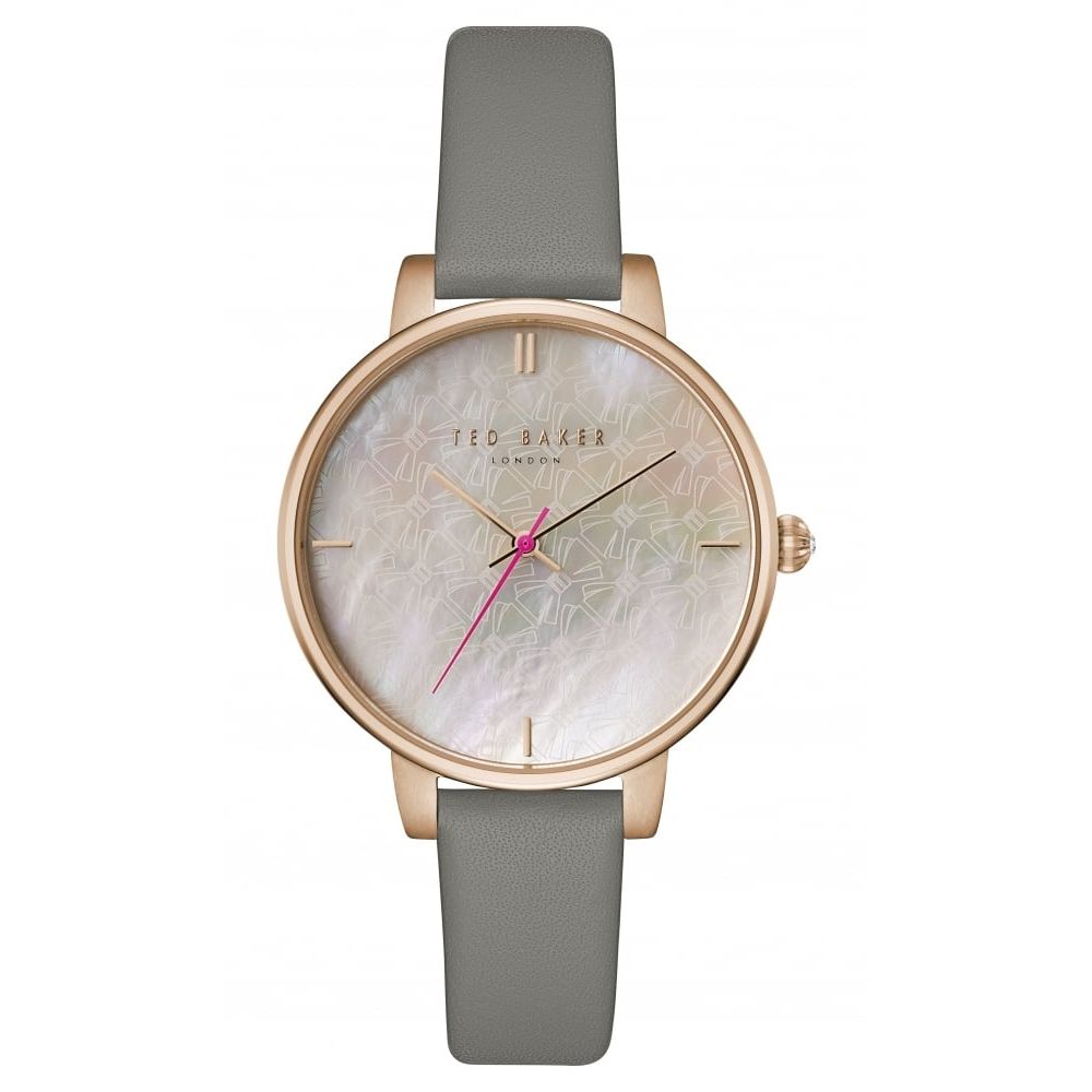 Ladies Rose Gold Tone Pink MOP Dial With Grey Leather Strap Watch