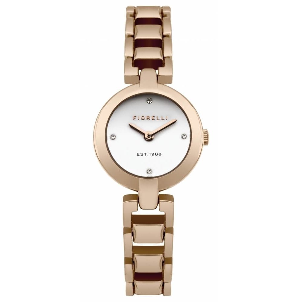 Rose Gold Tone Bracelet Ladies Watch With White Dial