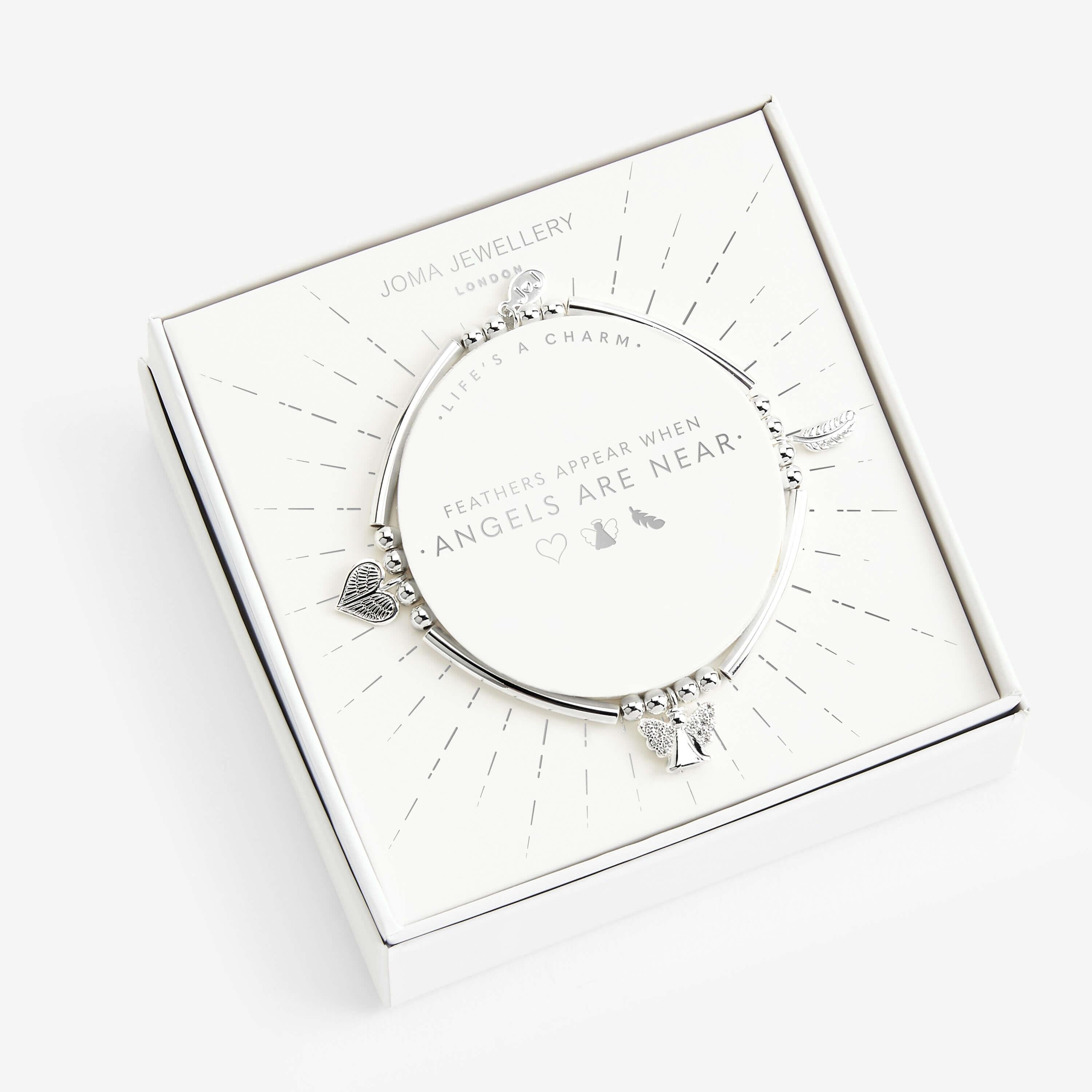 Life's A Charm | Feathers Appear When Angels Are Near | Silver | Charm Bracelet | 17.5cm Stretch