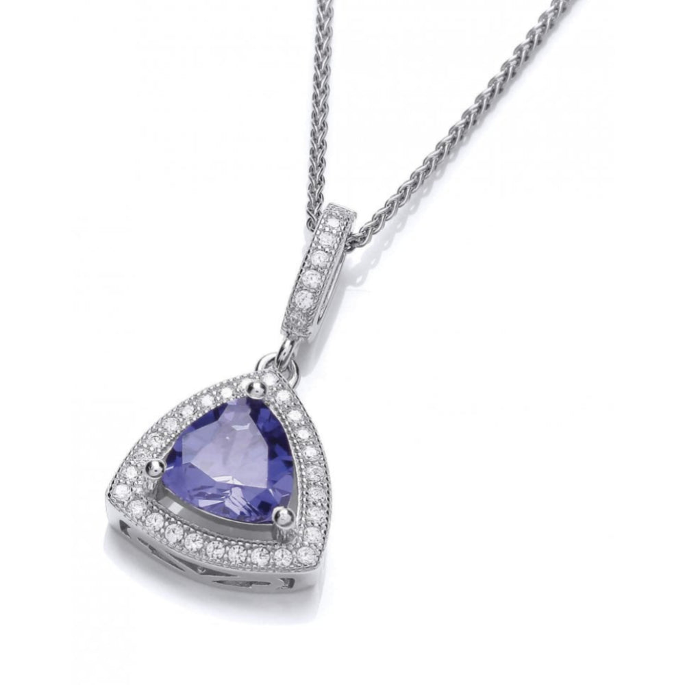 Blue Triangle Pendant With CZ Surround & Chain
