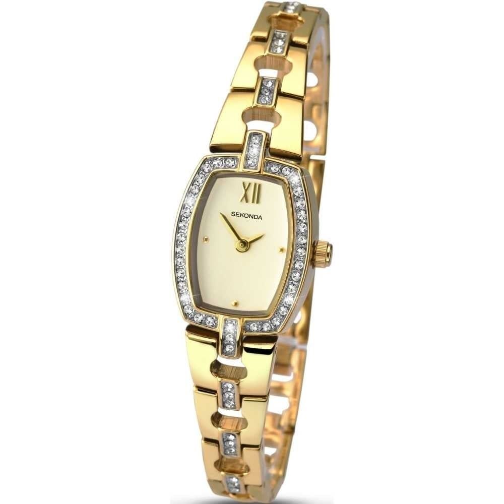 Ladies' Gold Tone Bracelet Watch With Stone Set Crytals