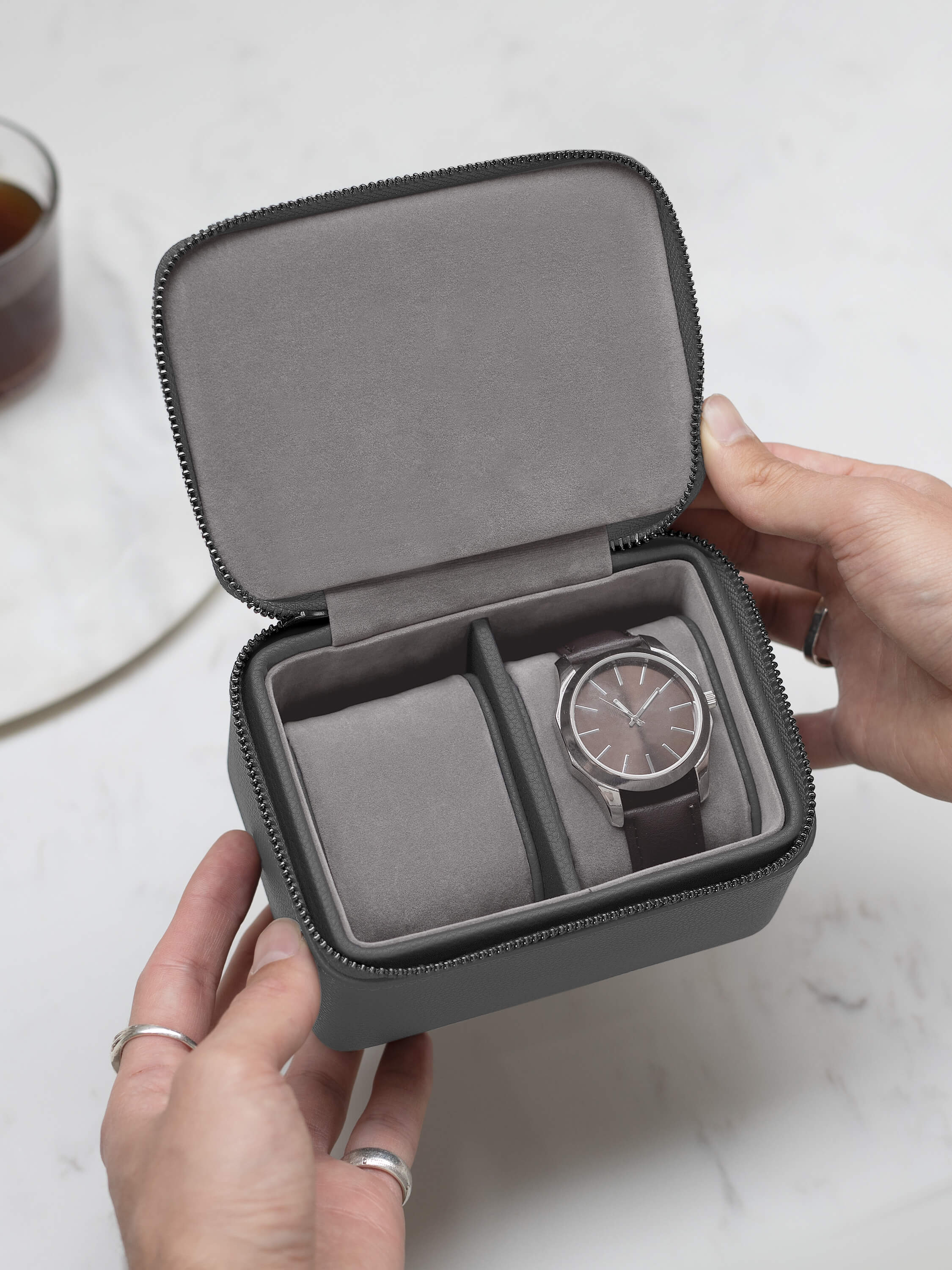 Slate Grey Double Zipped Watch Box