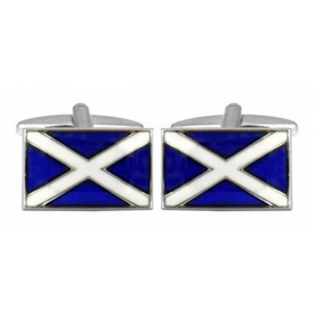 Rhodium Plated Scottish Flag Cufflinks