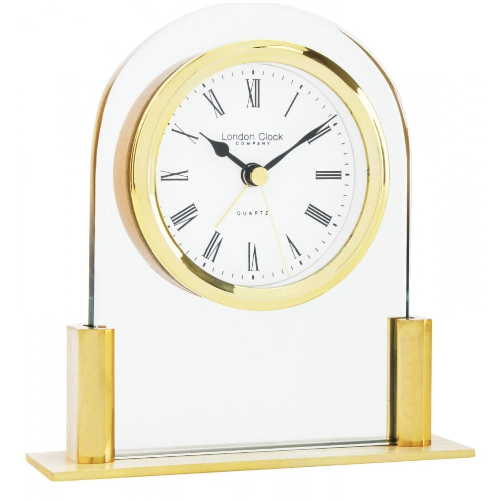 Glass Arch Top Mantel Gold Polished Clock
