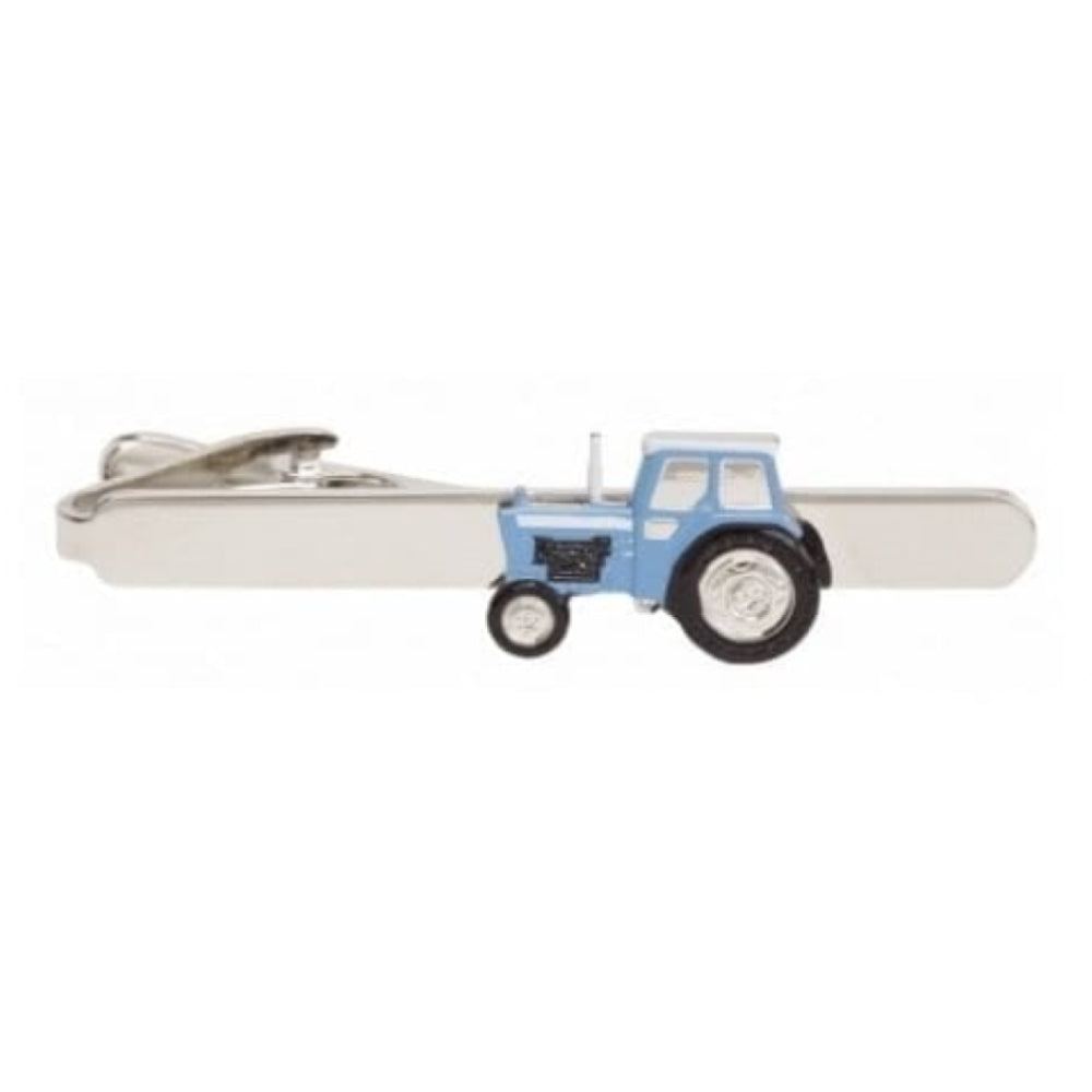 Rhodium Plated Blue Tractor Tie Bar