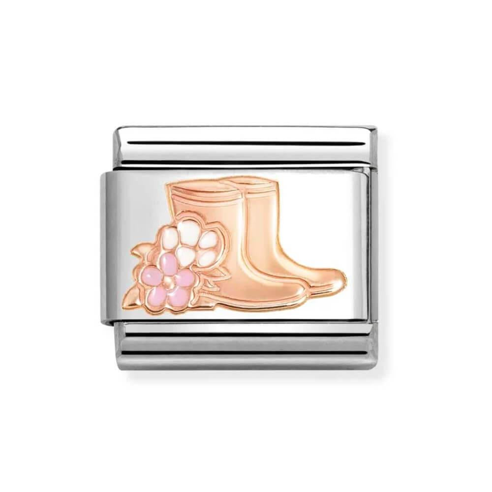 Composable Classic Link Wellington Boots With Flower Symbol In 9k RG & Enamel